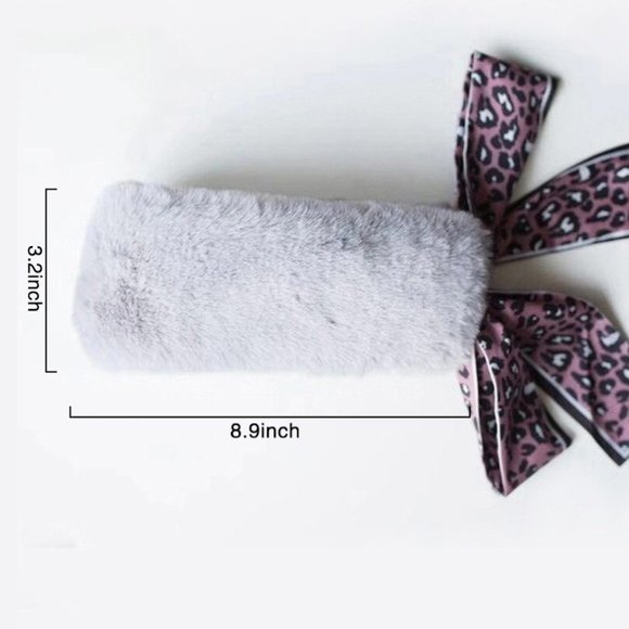 Women Scarf Bow Tie Warm Plush Fur Gold Leopard - Picture 5 of 5